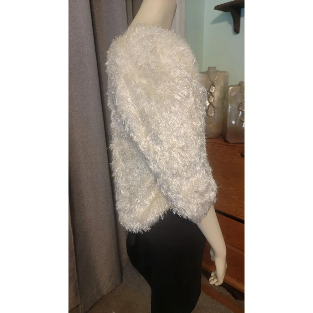 Vtg 90s Side Effects Ivory Hand Knit Fuzzy Eyelash‎ Sweater Women Size M  Y2K